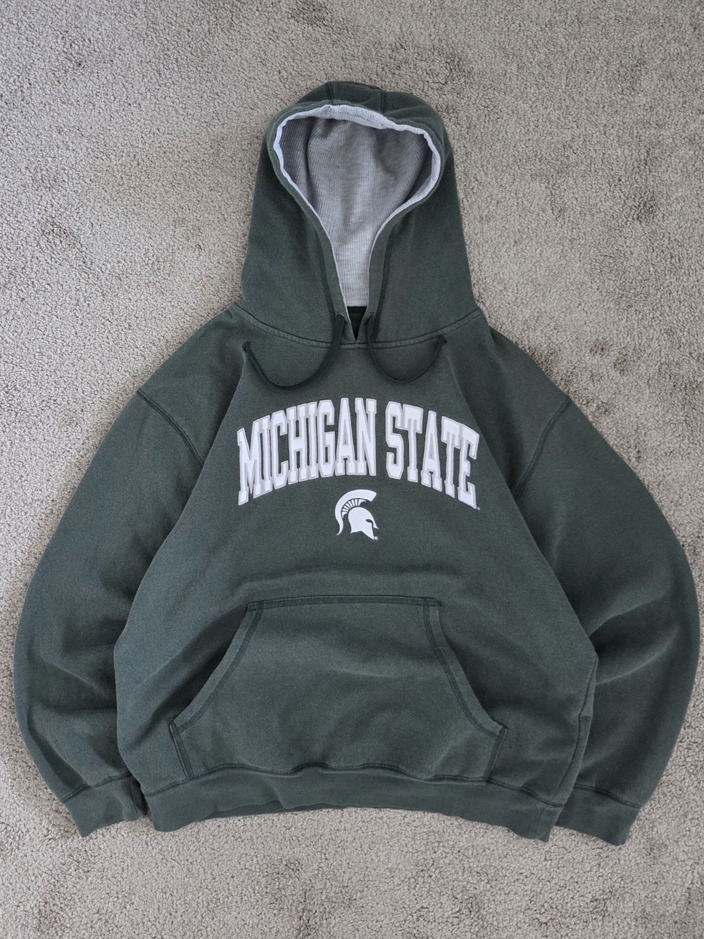 Vintage Y2K Michigan State Forest Green Hoodie with White Logo Men's L